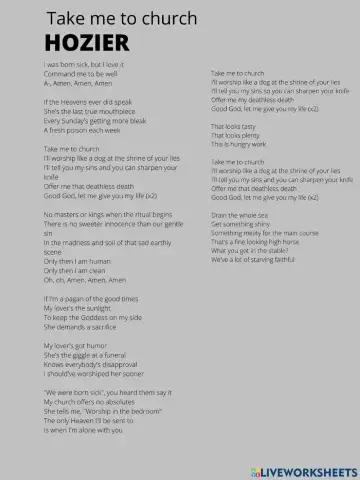 SONG Take me to church by Hozier