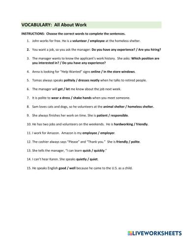 Vocabulary: All About Work