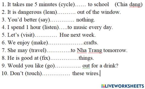 Chia dang cua dong tu