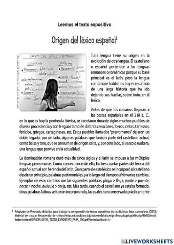 Leemos el texto expositivo -Origen del léxico español-