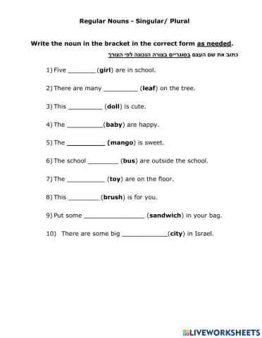 Regular Nouns - Singular- Plural