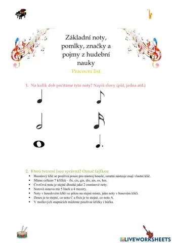 Pracovní list - Základy hudební nauky