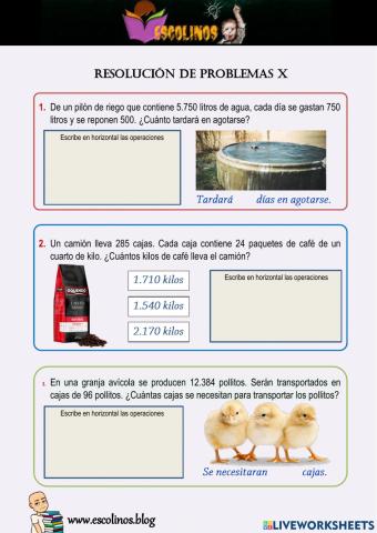 Matemáticas 5º. Resolución de problemas X