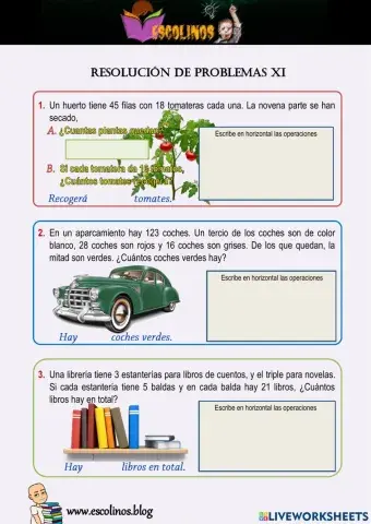 Matemáticas 5º. Resolución de problemas XI