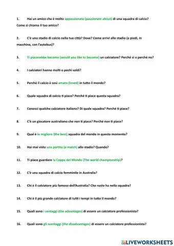 Il calcio - domande A2