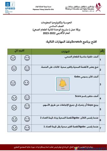 ورقة عمل مشروع الوحدة الثانية