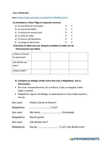 Comprensión auditiva - Diálogo - Esp A1