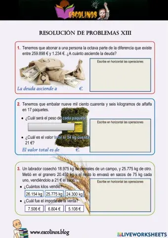 Matemáticas 5º. Resolución de problemas XIII