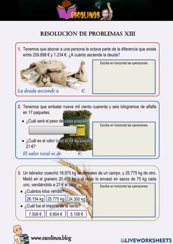 Matemáticas 5º. Resolución de problemas XIII