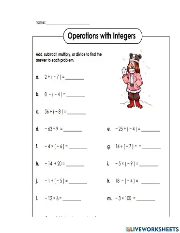 Mixed Operations Integers