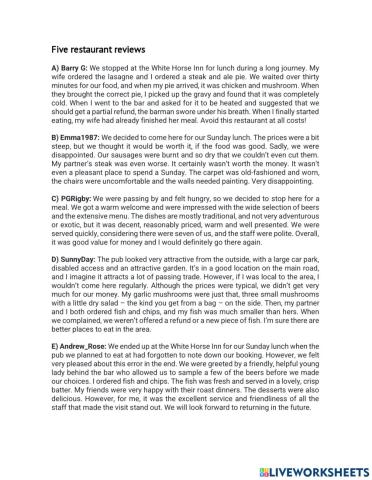 FCE Part 7 Restaurants