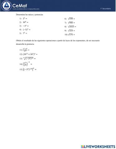 Potencias, raíces y leyes de exponentes