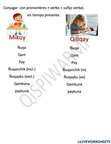 Conjugar los verbos en tiempo presente.