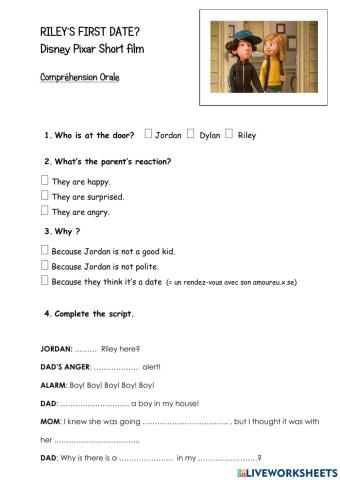 Listening comprehension - Riley's first date?