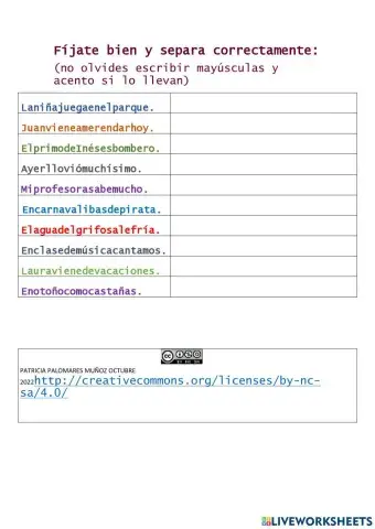 Separación correcta de palabras