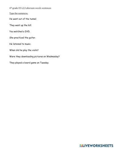 4th G sentences to type  U5 L2,3 alternate