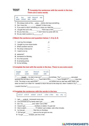 Grammar test Shopping