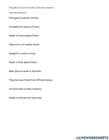 6th G sentences to type U5 L2,3 alt to 2021