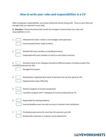 Writing experience on CVs.