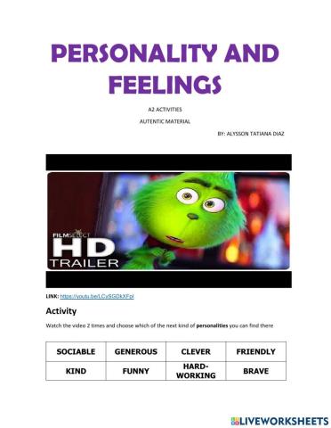 Activity 4 Authentic A2 Personality and feelings. Live worksheets