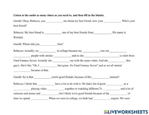 Friends 2-2 ppl Best Friend Dictation Exercise