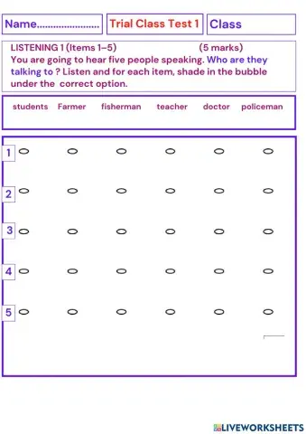 Class Test S 1 ( 7 - 9 )