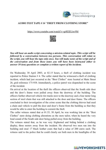 Audio test tape - 14 “theft from clothing store”