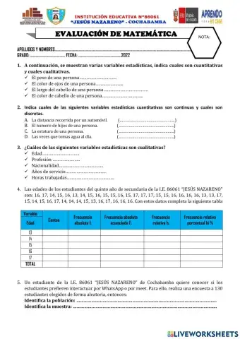 Evaluación de Matemática