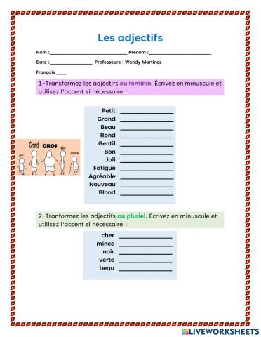 Les adjectifs (genre et nombre)