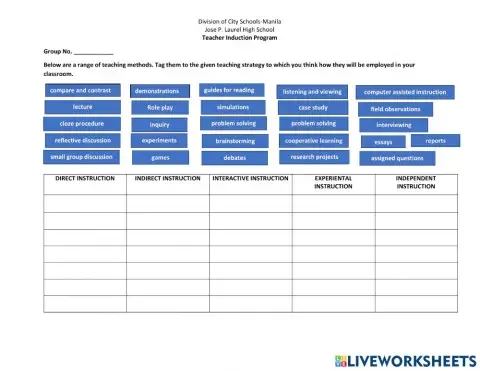 Teacher Induction Program worksheet