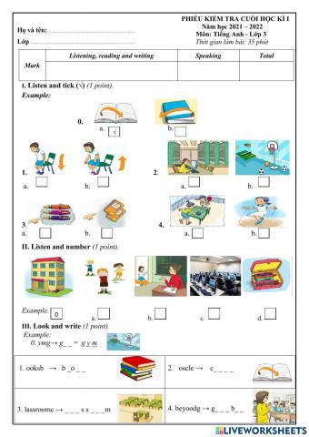 Đề kiểm tra cuối hk i môn tiếng anh 3
