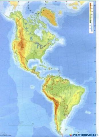 Mapa  del relieve de  america