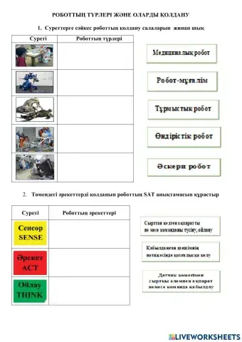 Роботтың түрлері және оларды қолдану