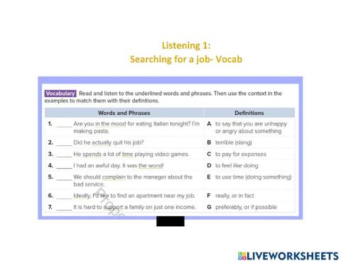 Listening 1:Searching for a job