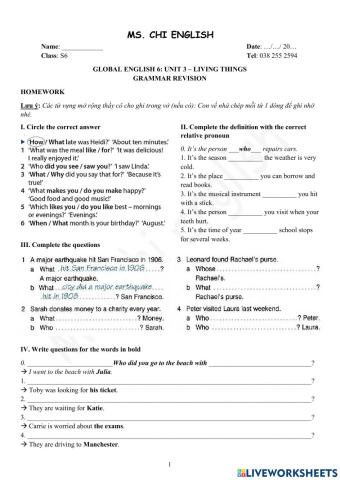 Viet Teacher-S6-WEEK 10-U3-GRAMMAR REVISION