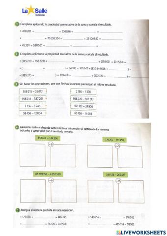 Operaciones propiedades de la suma y de la resta