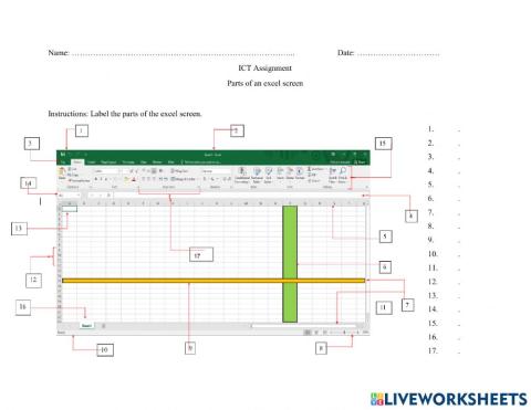 Parts of an excel screen