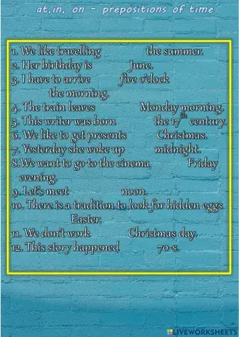 At,in,on - prepositions of time