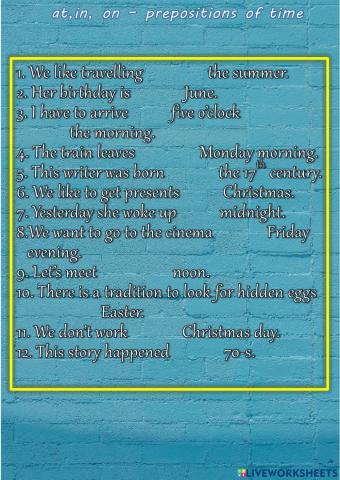 At,in,on - prepositions of time