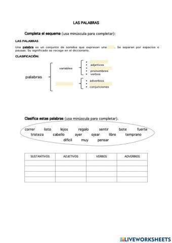 Clasificación de palabras 1