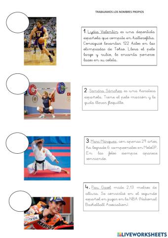Descripción de deportista españoles y nombres propios