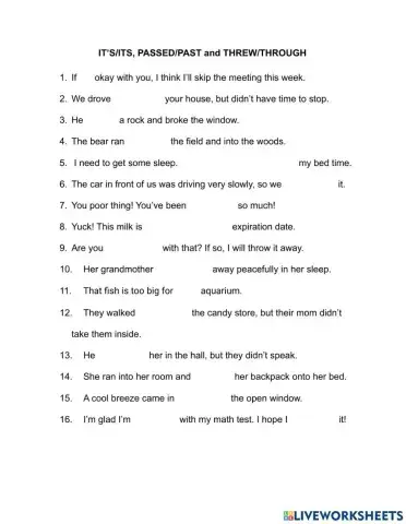 IT’S-ITS, PASSED-PAST and THREW-THROUGH