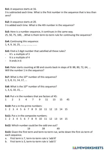 Numbers and sequences