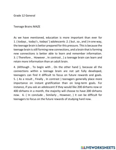 G12 General Teenage Brains MAZE