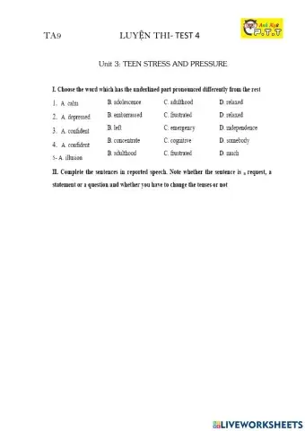 Ta9 unit 3 teen stress AND  PRESSURE