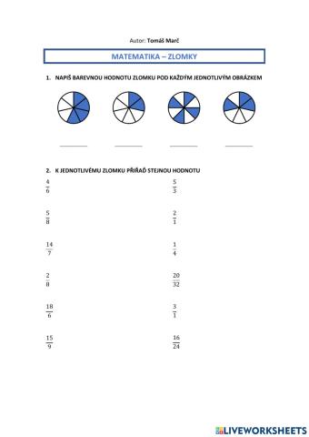 Pracovní list - Zlomky