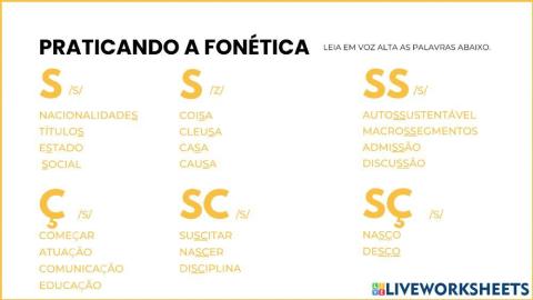 Pronunciar do s, ç, ss, c