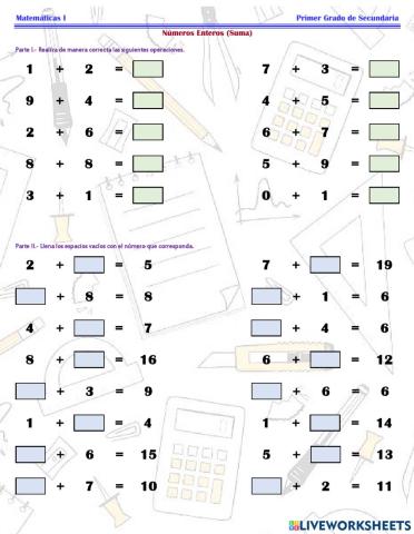ESG127 Matemáticas 1 - Números Enteros (Suma) -