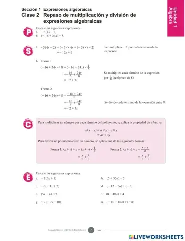 Repaso multiplicación y división de expresiones Algebraicas