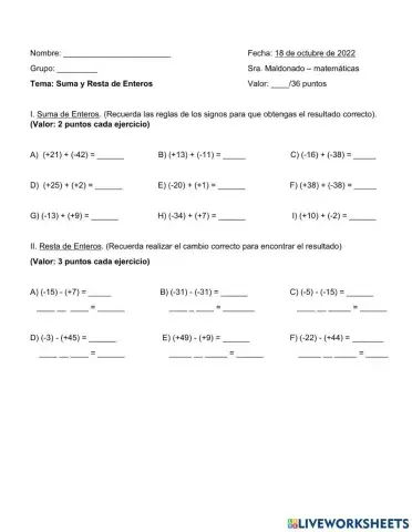 Suma y Resta de Enteros